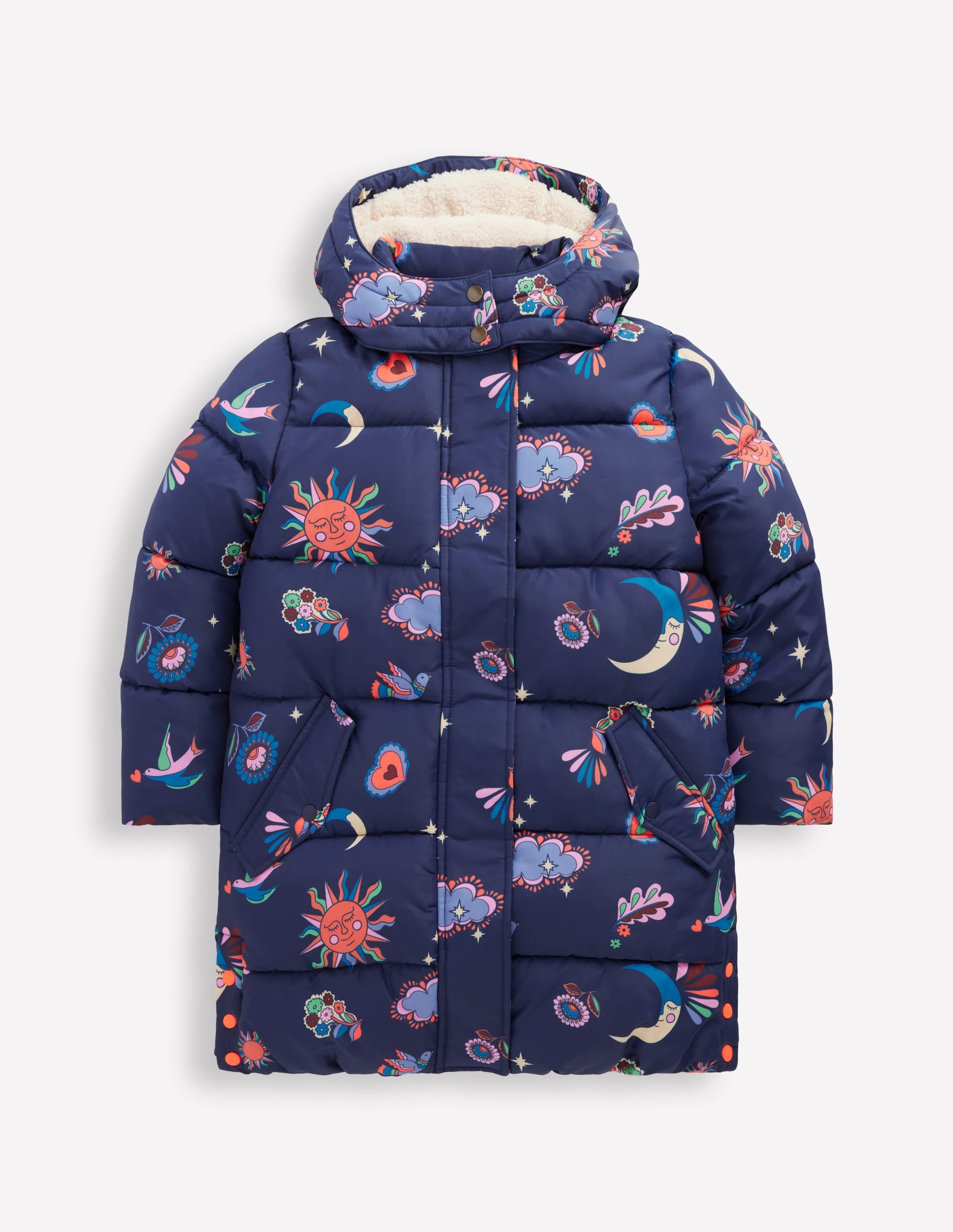 Longline Padded Coat-College Navy Spaced Paisley - Image 1