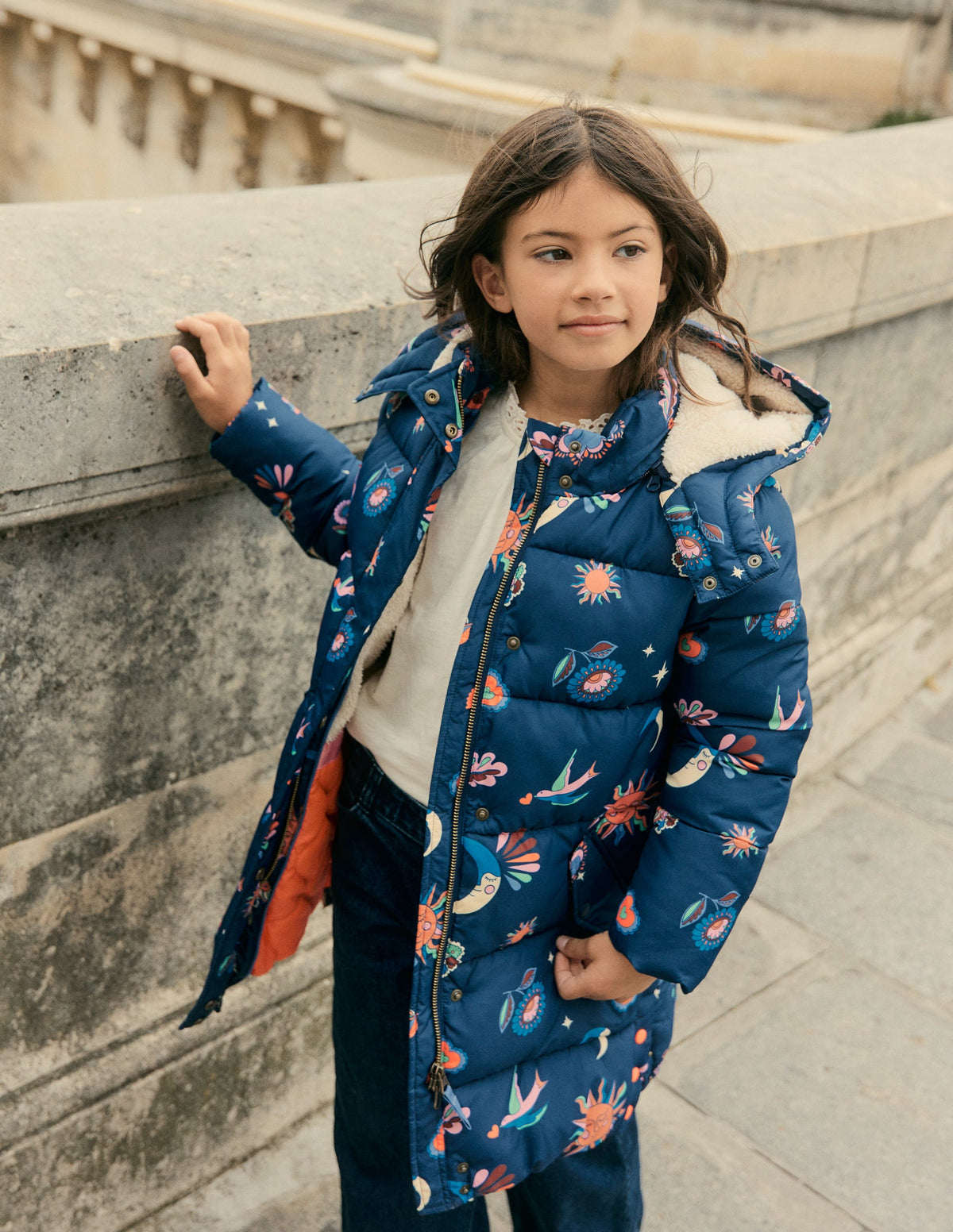 Longline Padded Coat-College Navy Spaced Paisley - Image 6