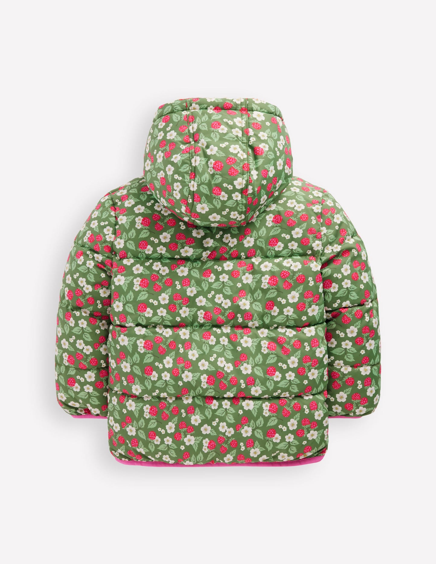 Reversible Padded Borg Coat-Safari Green Vintage Berry