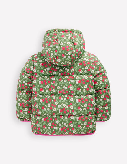 Reversible Padded Borg Coat-Safari Green Vintage Berry