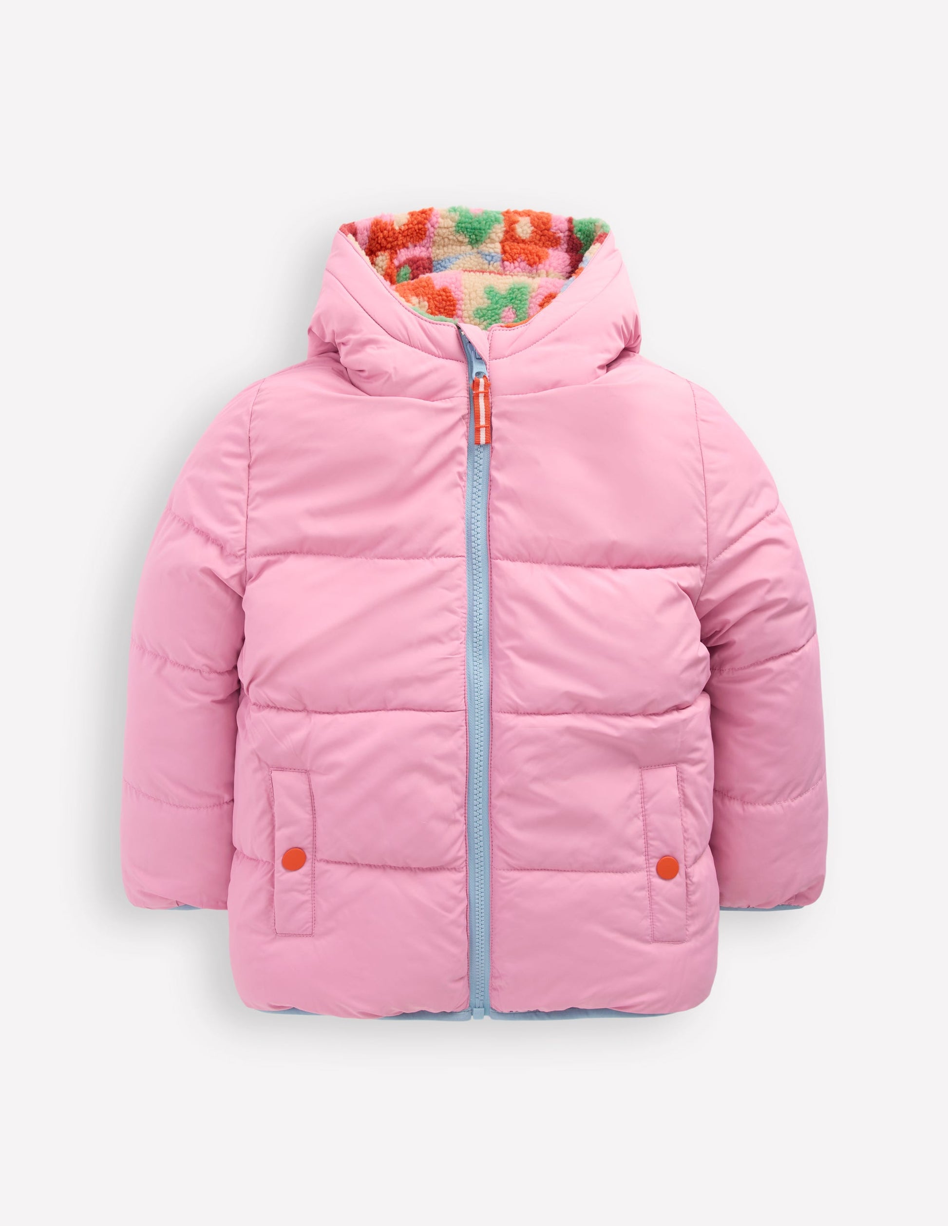 Reversible Padded Borg Coat-Multi Flower Check-4