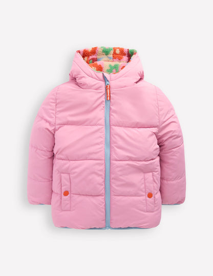 Reversible Padded Borg Coat-Multi Flower Check-4