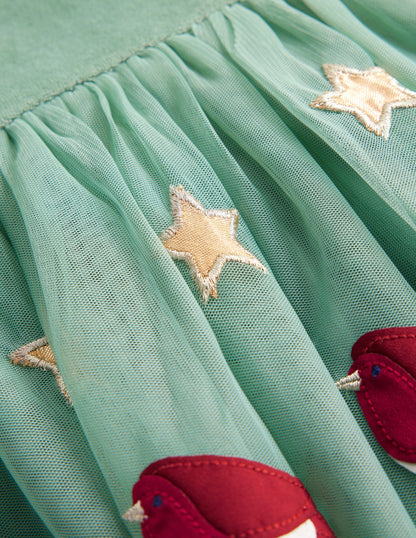 Velour Tulle Appliqué Dress-Robin Motif-4
