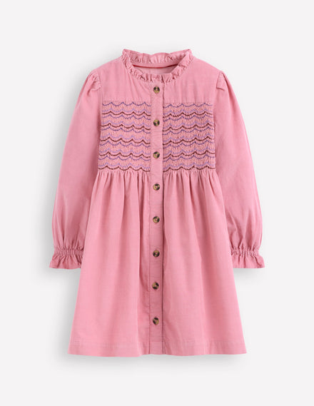 Suki Long Sleeve Smocked Dress-Formica Pink