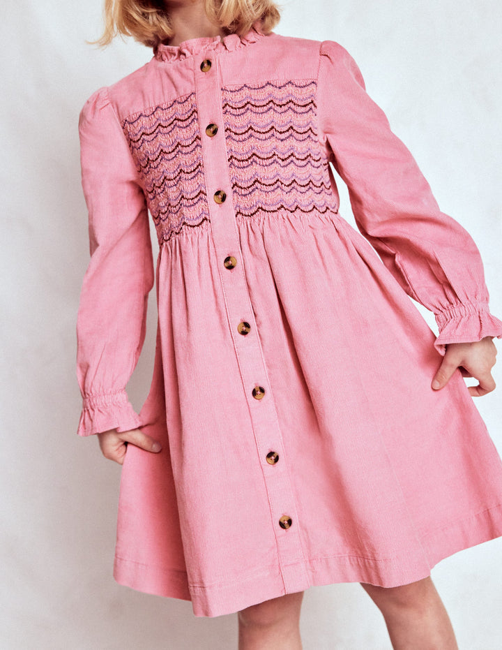 Suki Long Sleeve Smocked Dress-Formica Pink
