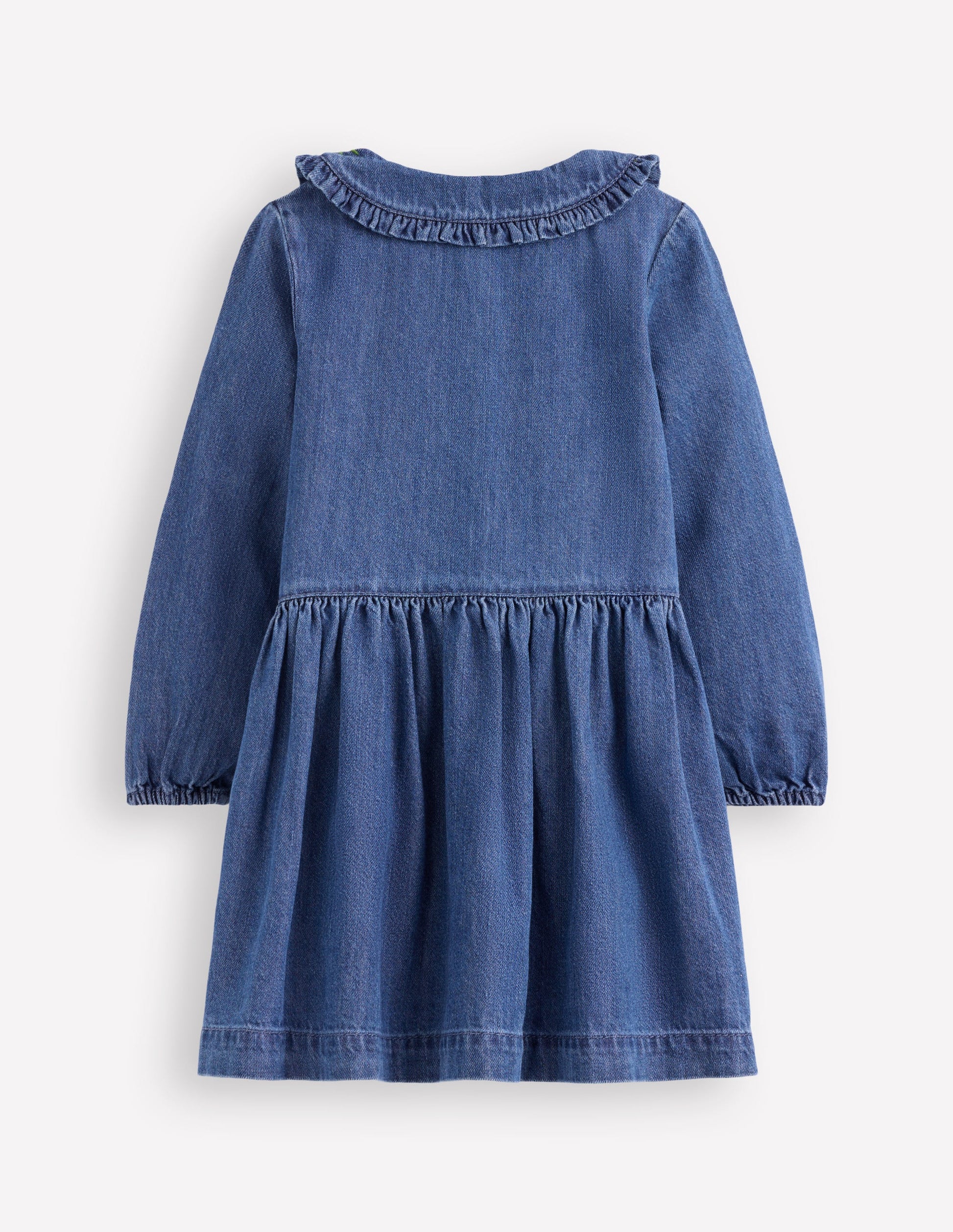 Denim Embroidered Collar Dress-Mid Vintage Denim-3
