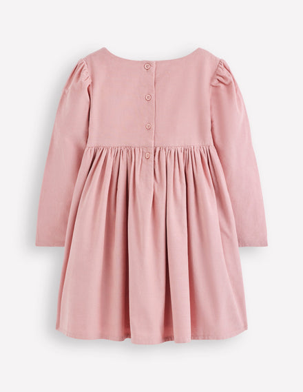 Corduroy Appliqué Dress-Almond Pink Flower