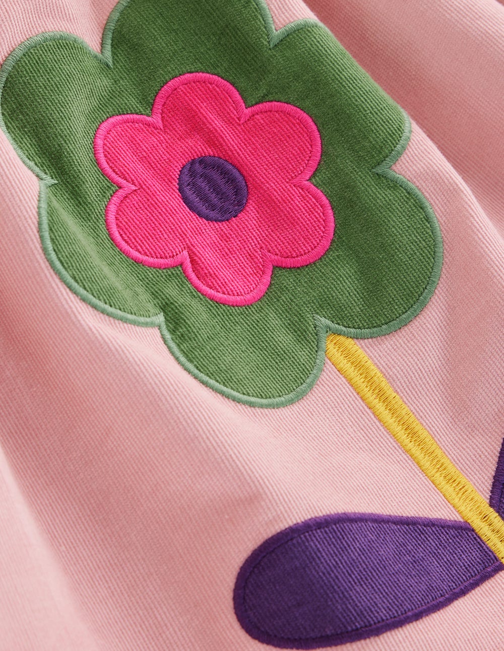 Corduroy Appliqué Dress-Almond Pink Flower - Image 3