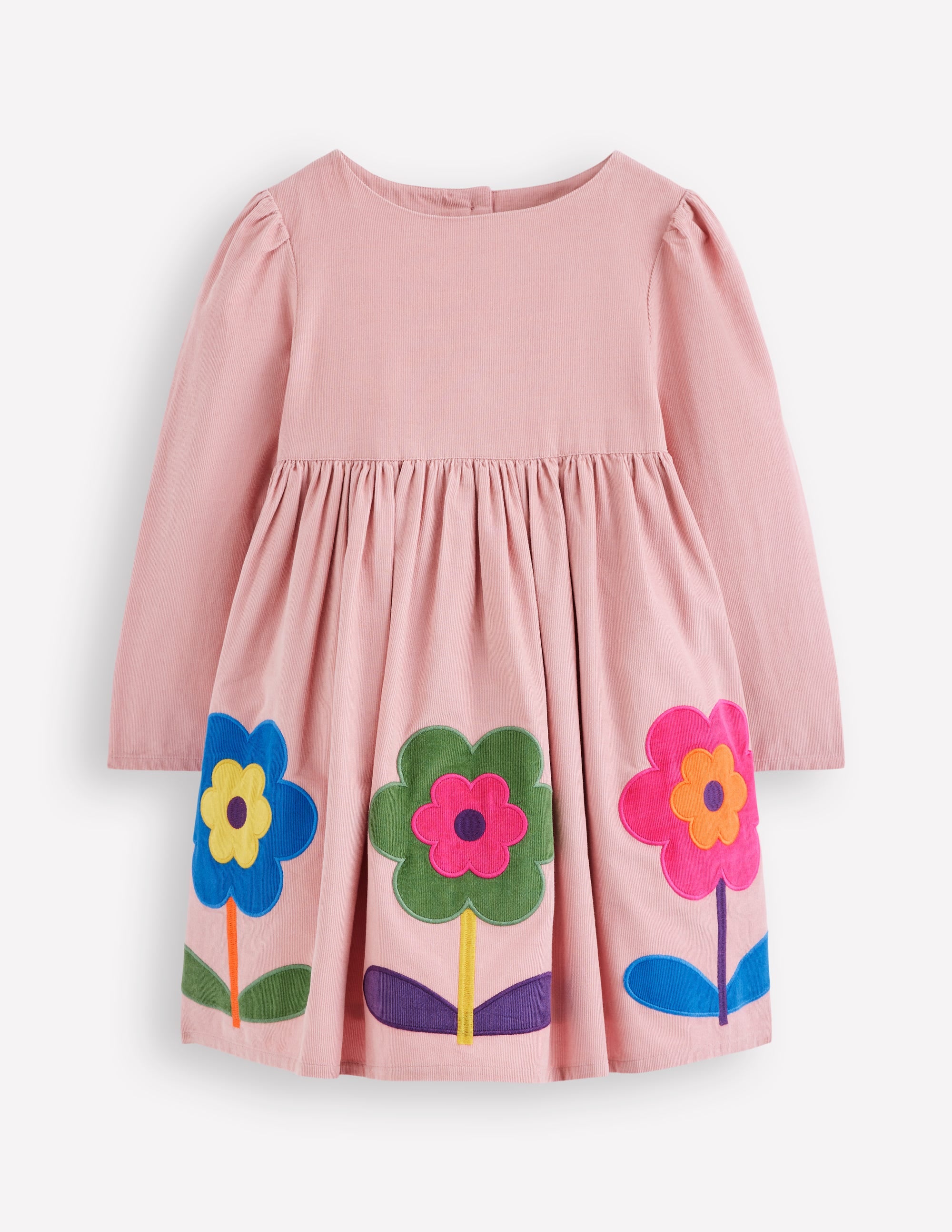 Corduroy Appliqué Dress-Almond Pink Flower - Image 1
