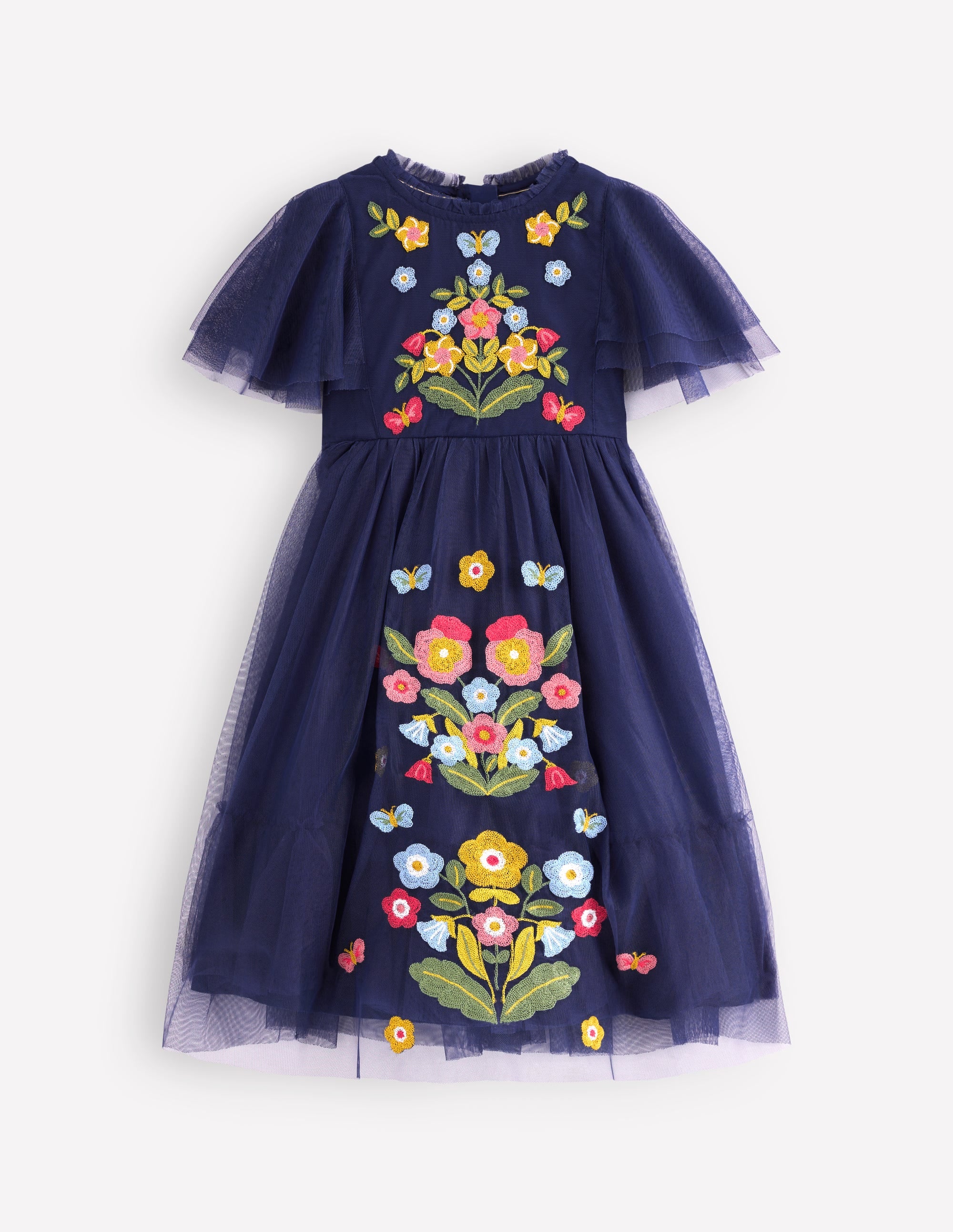 Embroidered Tulle Dress-College Navy - Image 1