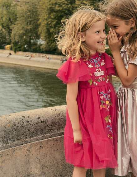 Embroidered Tulle Dress-Cherry Jam Lovebirds