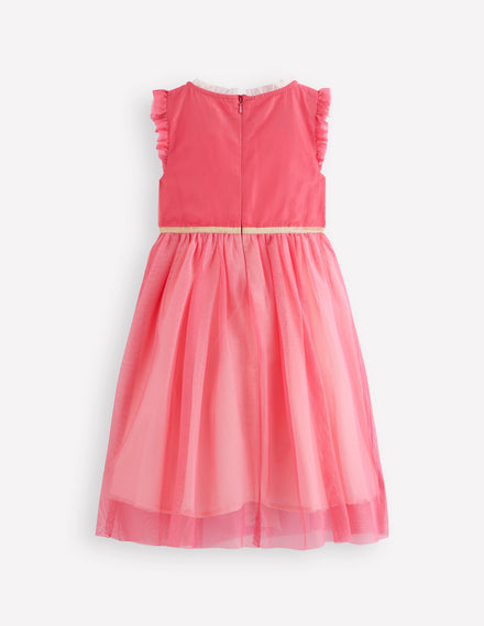 Panelled Frill Tulle Dress-Multi Colourblock