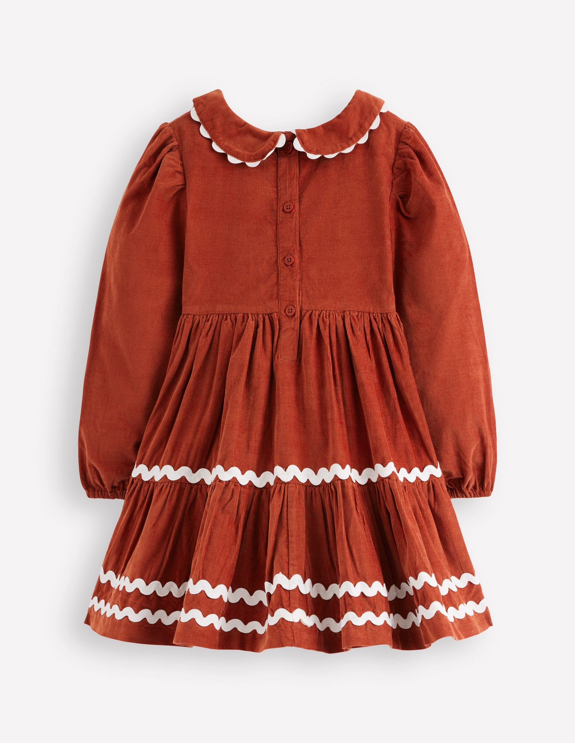 Cord Ric Rac Trim Dress-Roasted Chestnut Brown-3