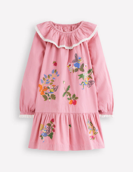 Lace Trim Woven Dress-Rose Pink Fairies