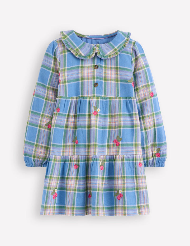 Minna Collared Woven Dress-Peacock Plume Blue Check