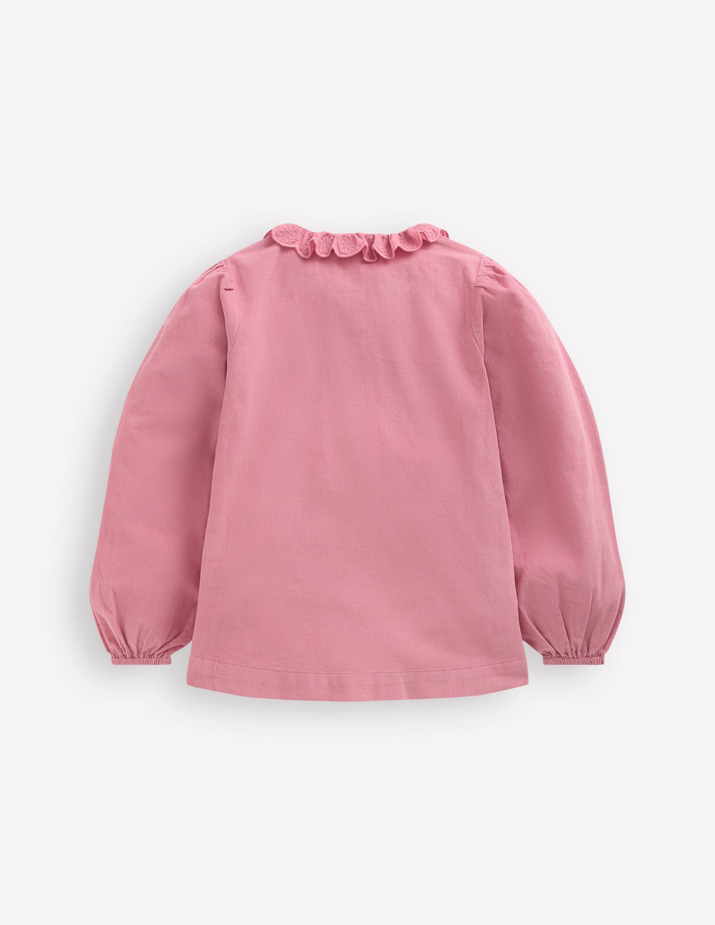 Scalloped Collar Smocked Shirt-Pink Cord