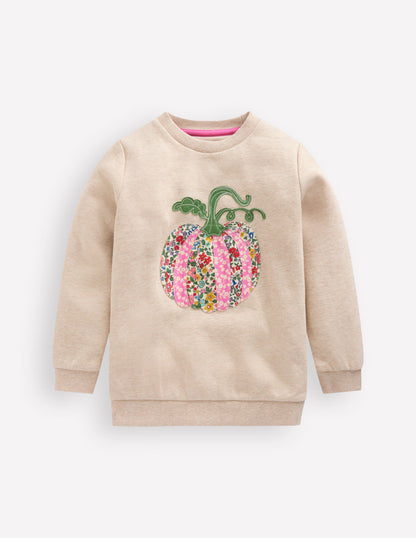 Applique Sweatshirt-Oatmeal Marl Pumpkin-1
