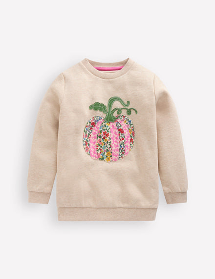 Applique Sweatshirt-Oatmeal Marl Pumpkin