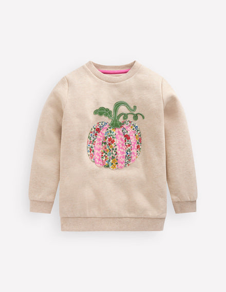 Applique Sweatshirt-Oatmeal Marl Pumpkin