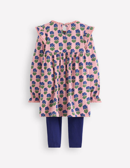 Printed Tunic Set-Vintage Pink Flower Stamp