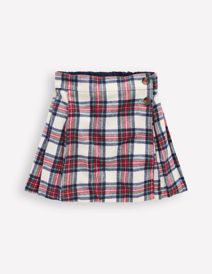 Fully Lined Button Kilt-Red and Soft Ivory Tartan-3