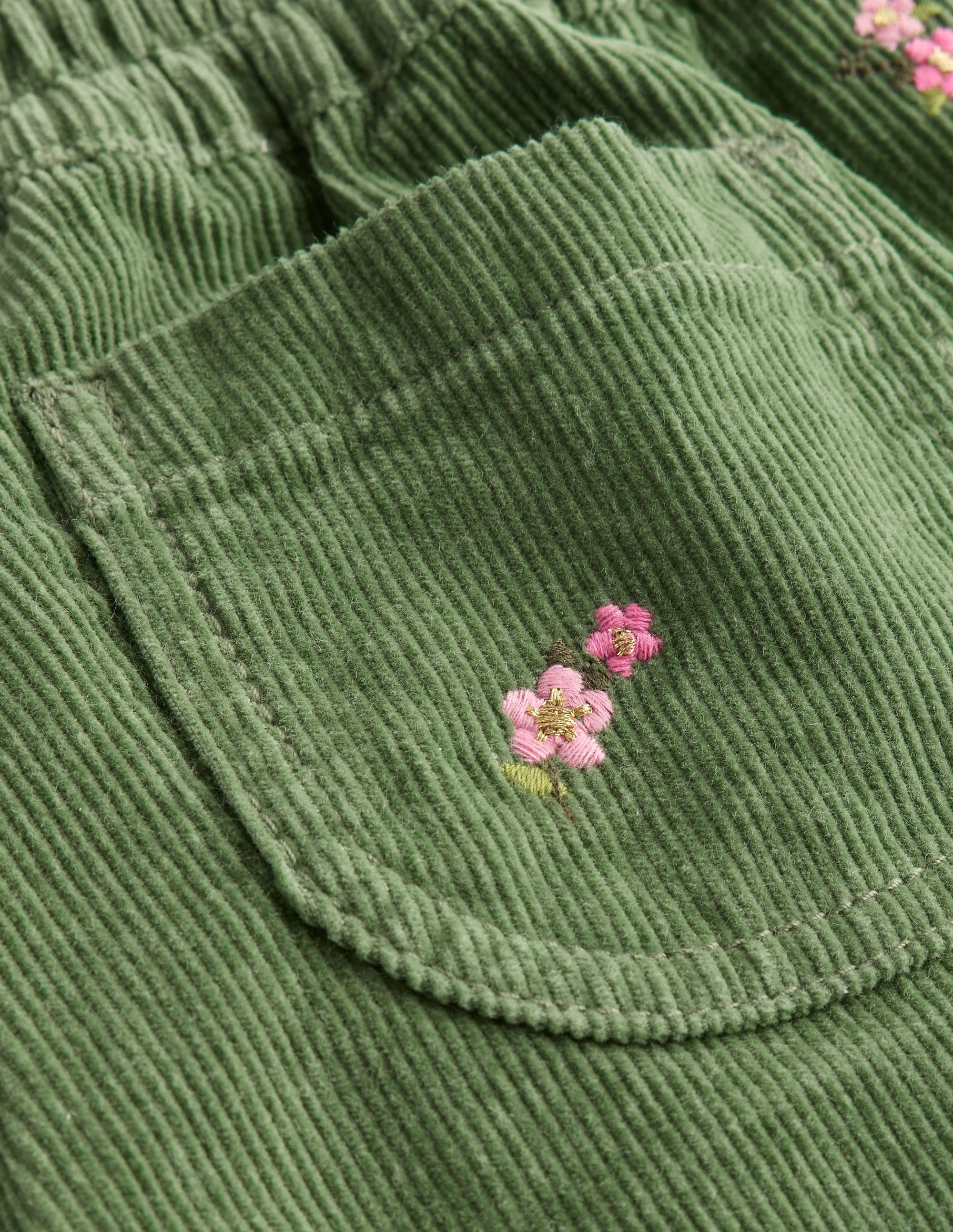 Cord Pull-On Trousers-Broccoli Green Embroidered - Image 3