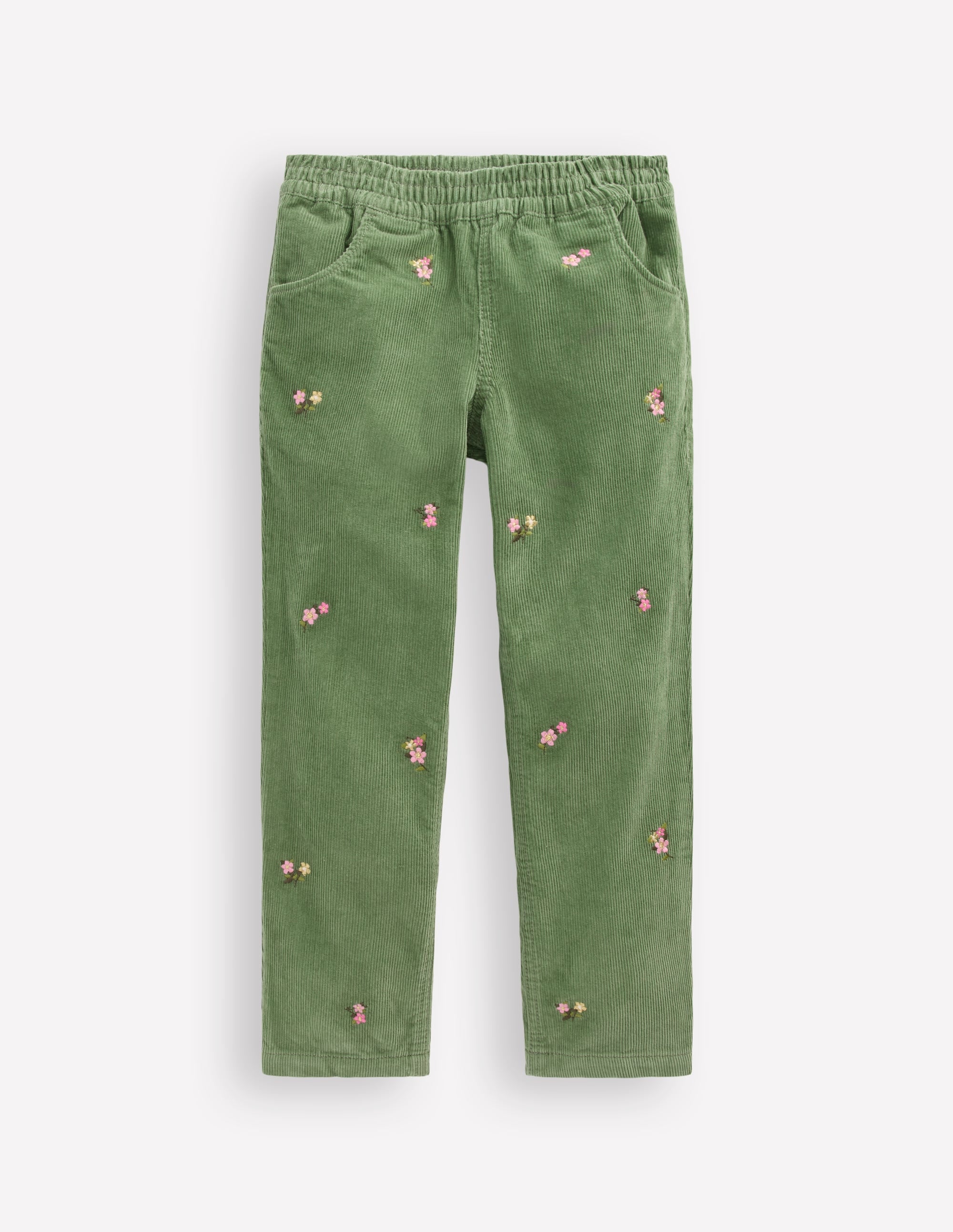 Cord Pull-On Trousers-Broccoli Green Embroidered - Image 1