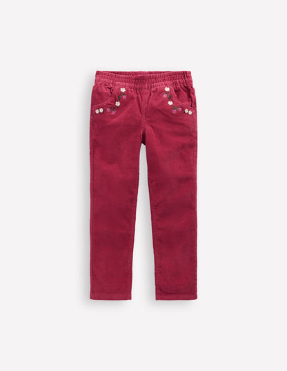 Cord Pull-On Trousers-Red Bud-1