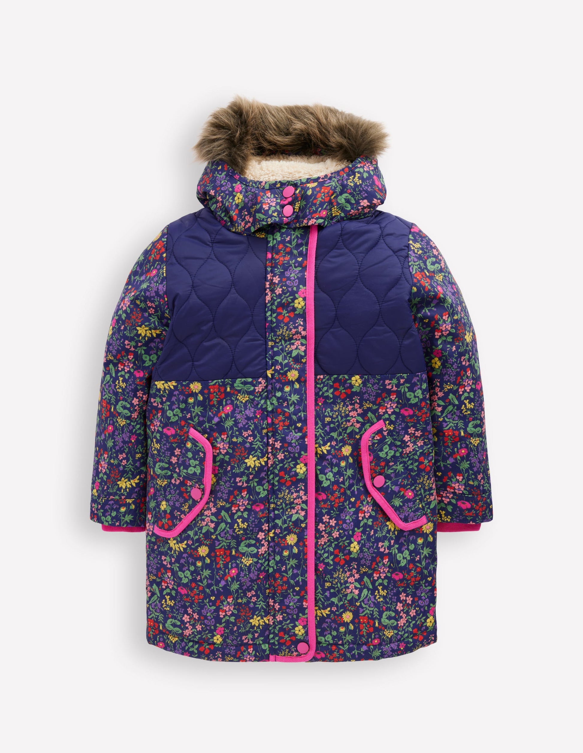 Joni Quilted Parka Coat-Blue Flower Meadow-2