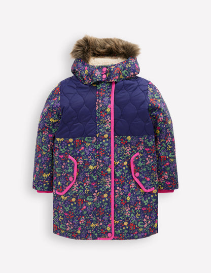 Joni Quilted Parka Coat-Blue Flower Meadow-2