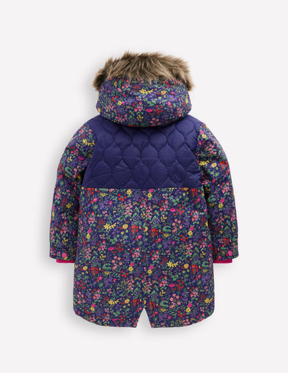 Joni Quilted Parka Coat-Blue Flower Meadow-3