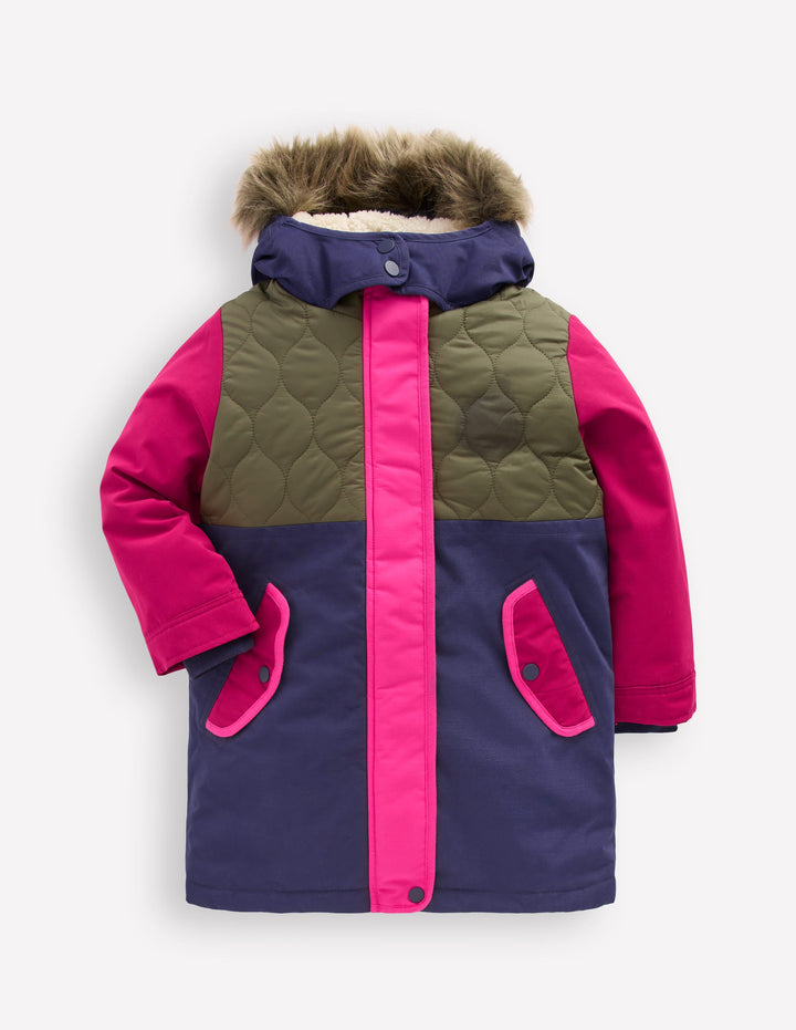 Joni Quilted Parka Coat-Multi Colourblock