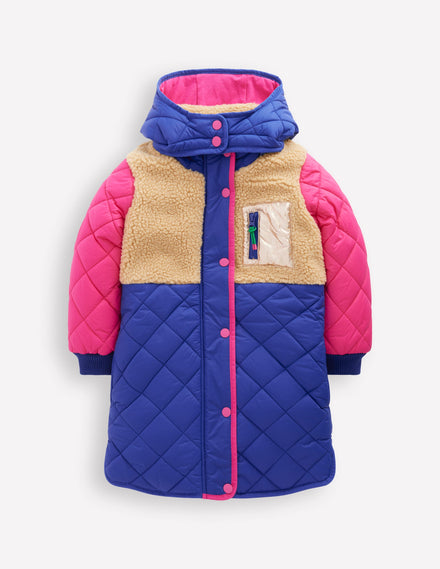 Cosy Longline Coat-Multi Colourblock