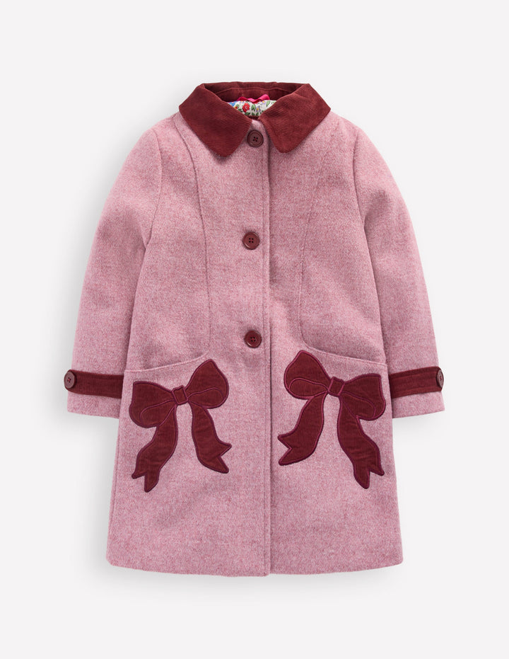Wool Blend Coat-Pink Haze Bows
