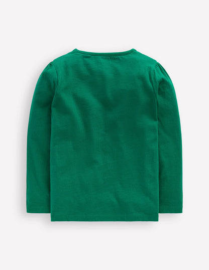Puff Sleeve Applique T-Shirt-Green Owl-2