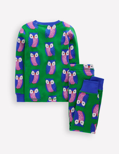 Snug Glow-In-The-Dark Pyjamas-Green Tambourine Geo Owls-1
