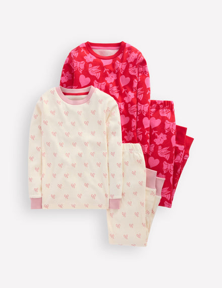 Twin Pack Snug Pyjamas-Heart Bow Print