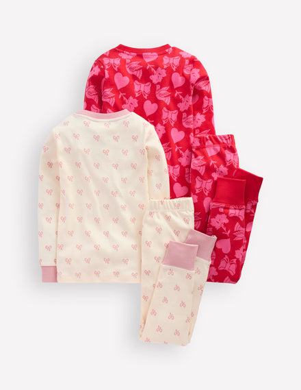 Twin Pack Snug Pyjamas-Heart Bow Print