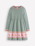 Fair Isle Knitted Dress-Eucalyptus Reindeer Fair Isle