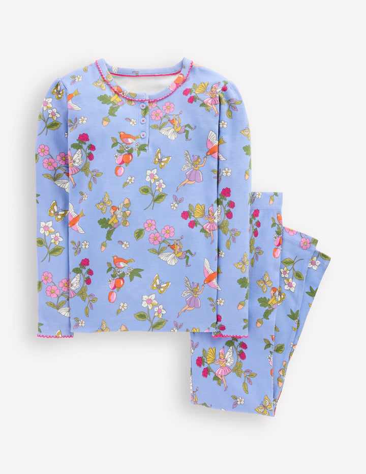 Snug Henley Pyjamas-Glacier Blue Fairy Print