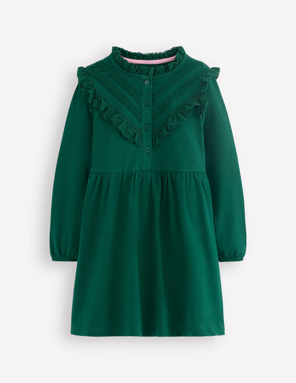 Lace Trim Sweatshirt Dress-Emerald Night-5