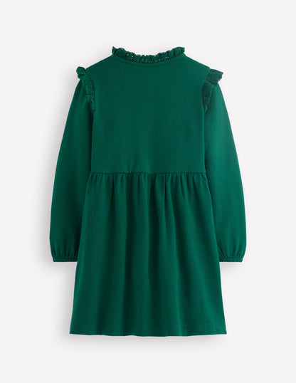 Lace Trim Sweatshirt Dress-Emerald Night-6