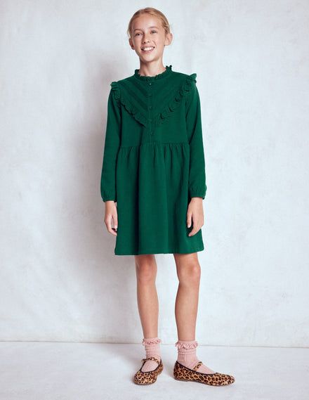 Lace Trim Sweatshirt Dress-Emerald Night
