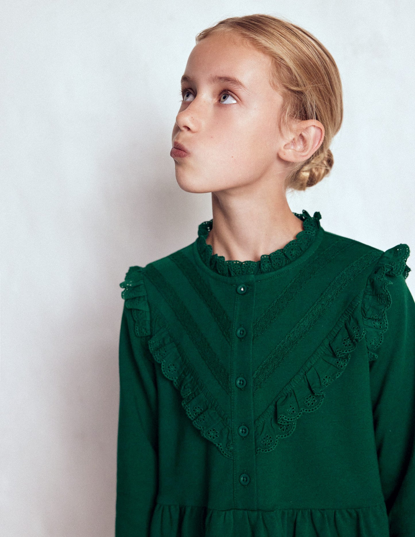 Lace Trim Sweatshirt Dress-Emerald Night