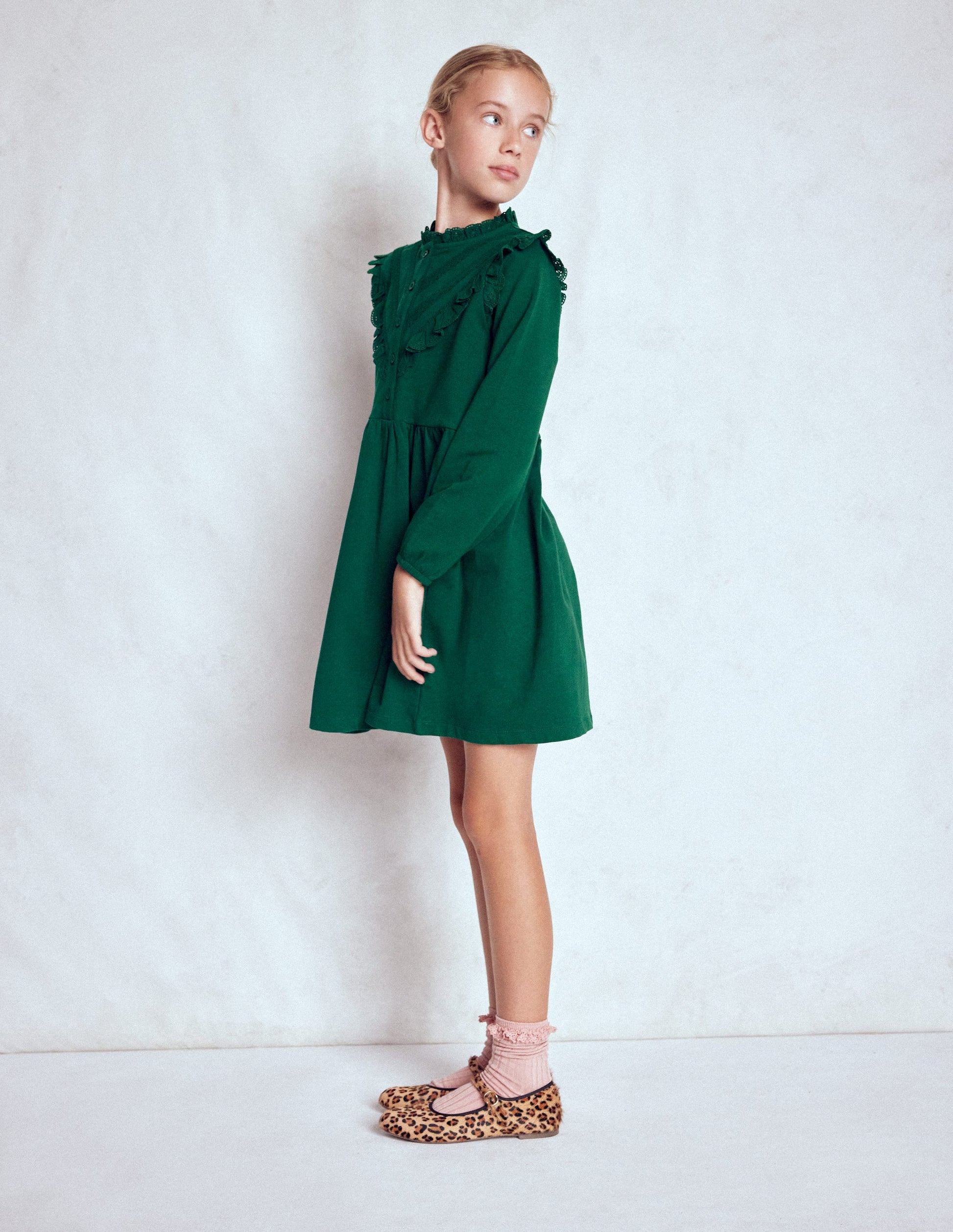 Lace Trim Sweatshirt Dress-Emerald Night-3