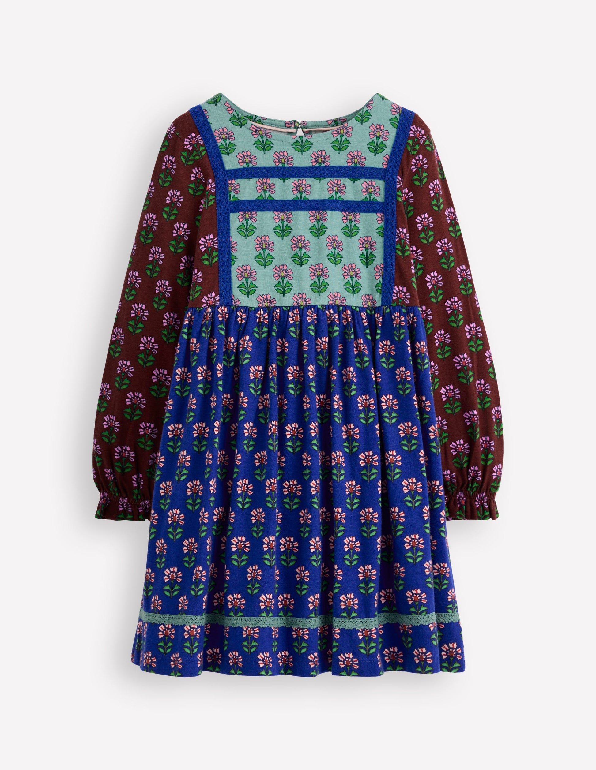 Hotchpotch Floral Jersey Dress-Bright Blue Woodblock Flower-2