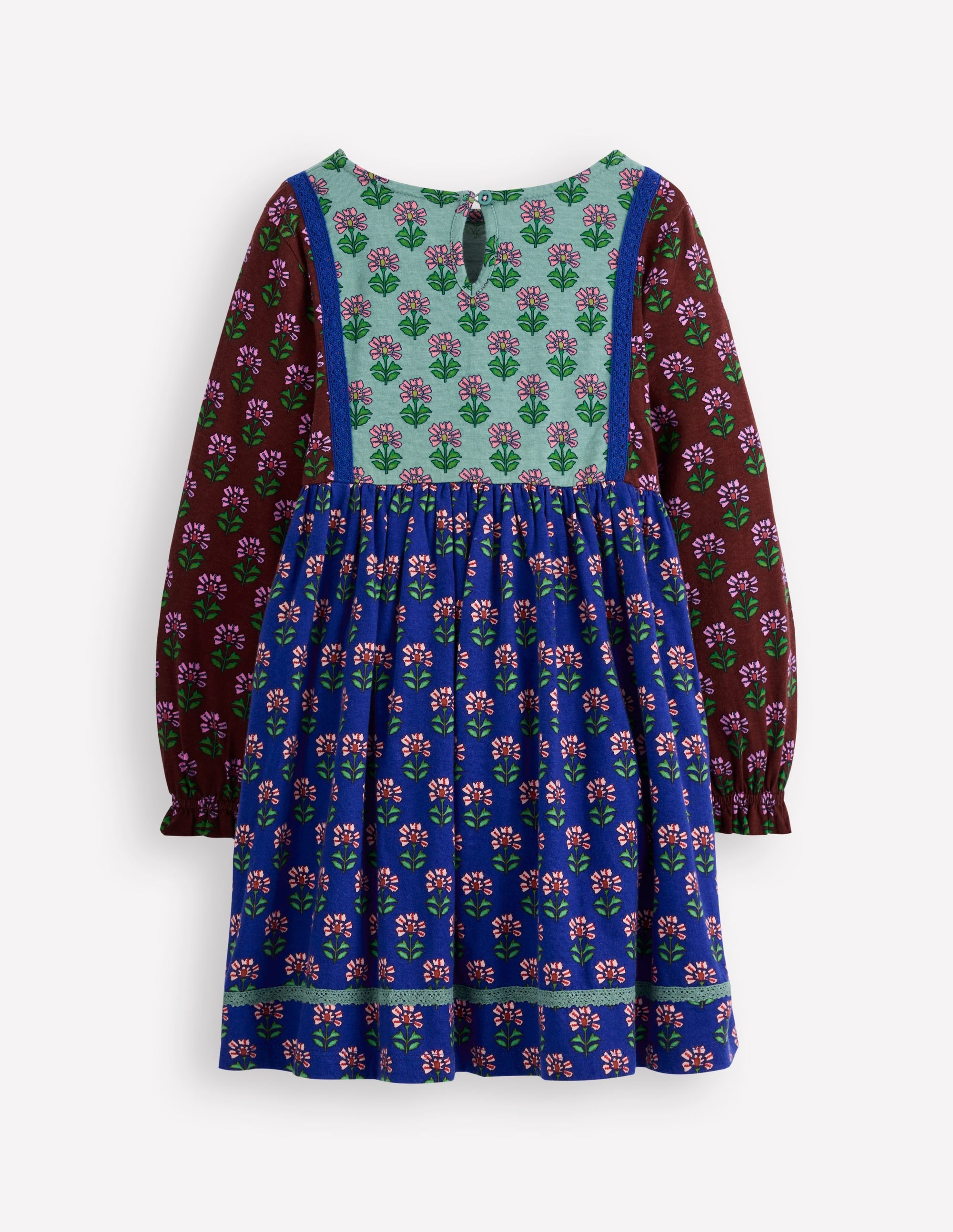 Hotchpotch Floral Jersey Dress-Bright Blue Woodblock Flower - Image 2