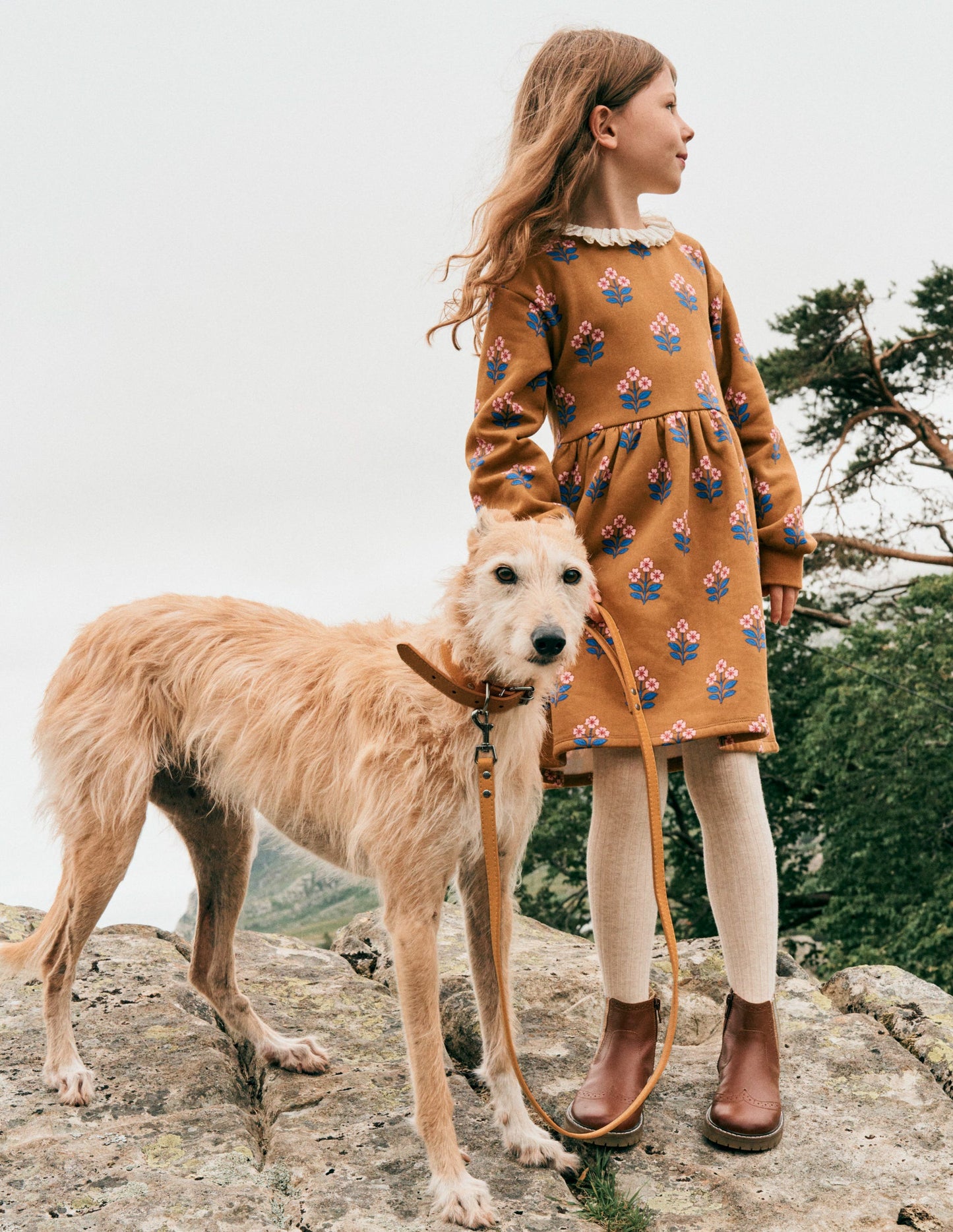 Broderie Sweatshirt Dress-Toffee Brown Flower Stamp