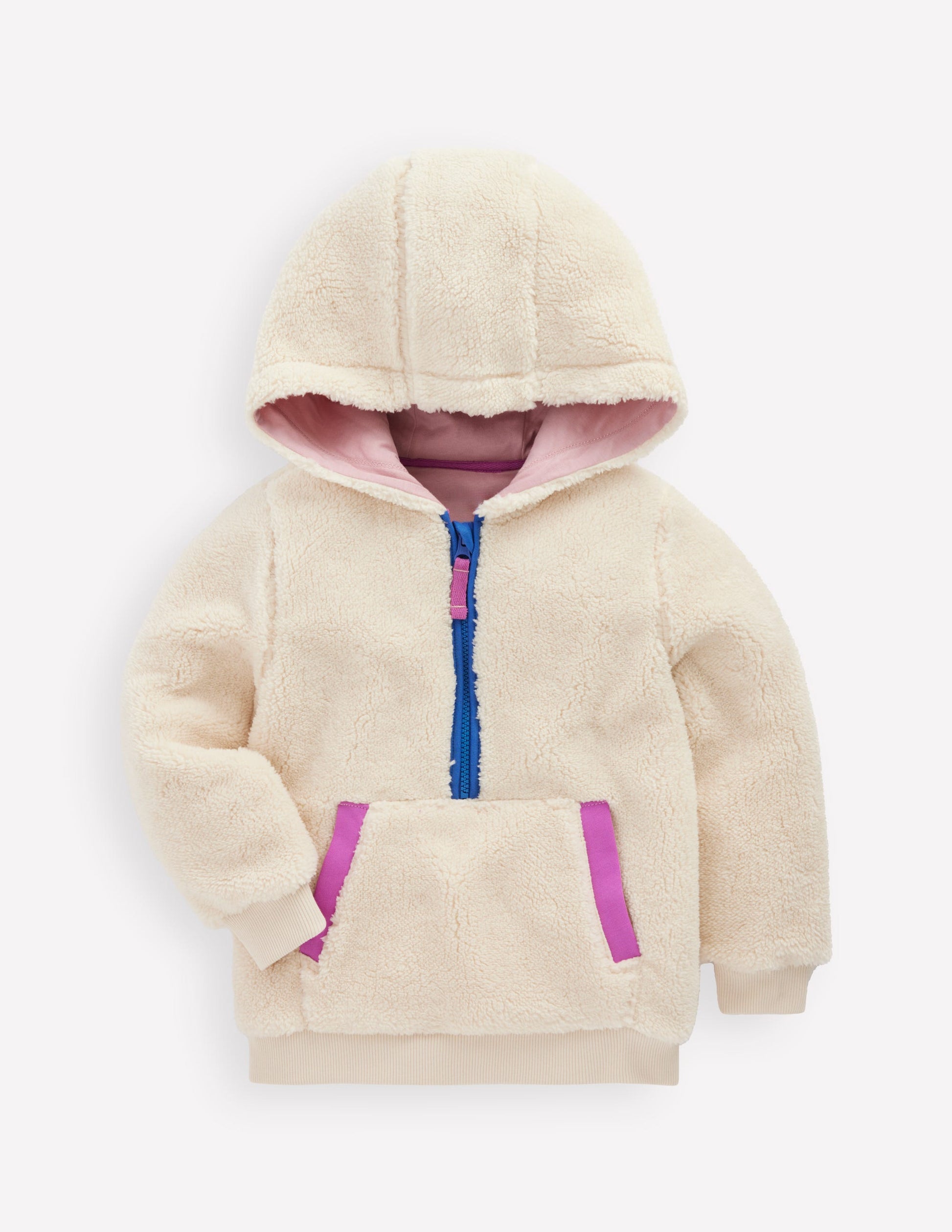 Cosy Fleece Half-Zip Hoodie-Oatmeal-1
