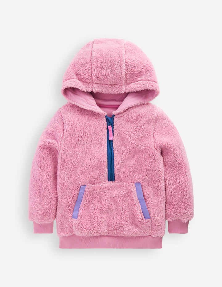 Cosy Fleece Half-Zip Hoodie-Pink Haze